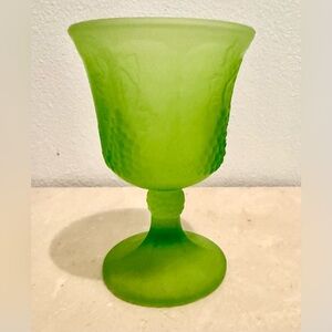 Vintage Indiana Glass Green Frosted Goblet W/ EMBOSSED GRAPES.